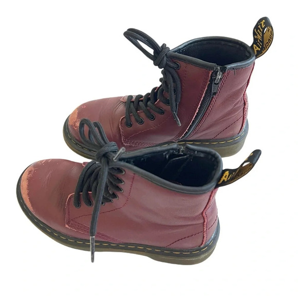 Dr. Martens Kids Boy Girl 1460 smooth leather cherry red 8 eyelets boots size 13 - Picture 3 of 7